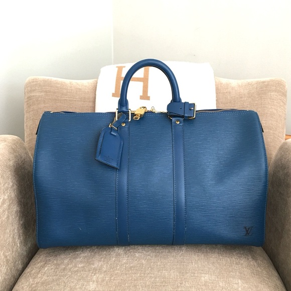 Authentic Louis Vuitton unisex Keepall 45 travel bag blue Epi leather - Picture 1 of 16